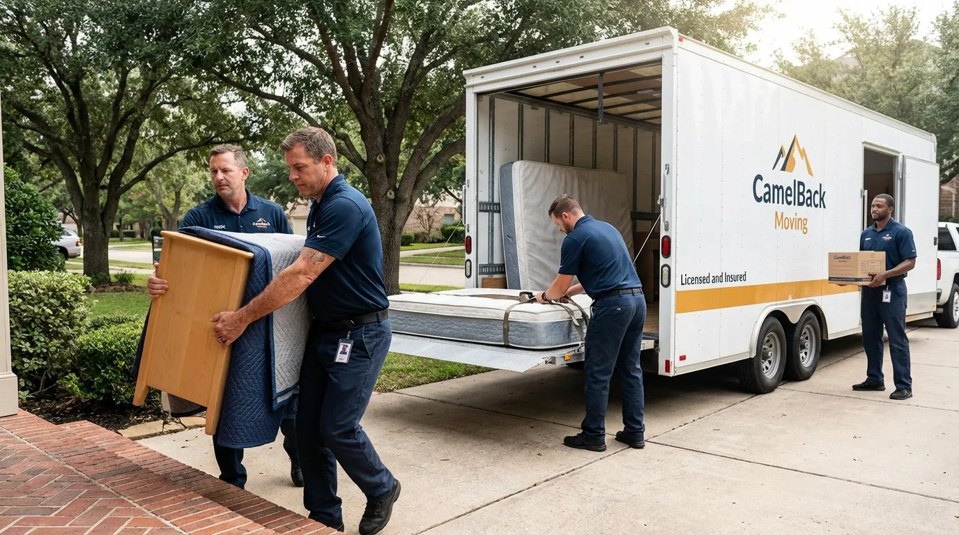 Crew loading residential truck for cross-state move from Duck Hill, MS